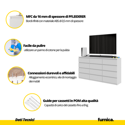 GABRIEL - Cassettiera a 12 cassetti (8+4) - Credenza per camera da letto - Rovere Wotan / Bianco Opaco