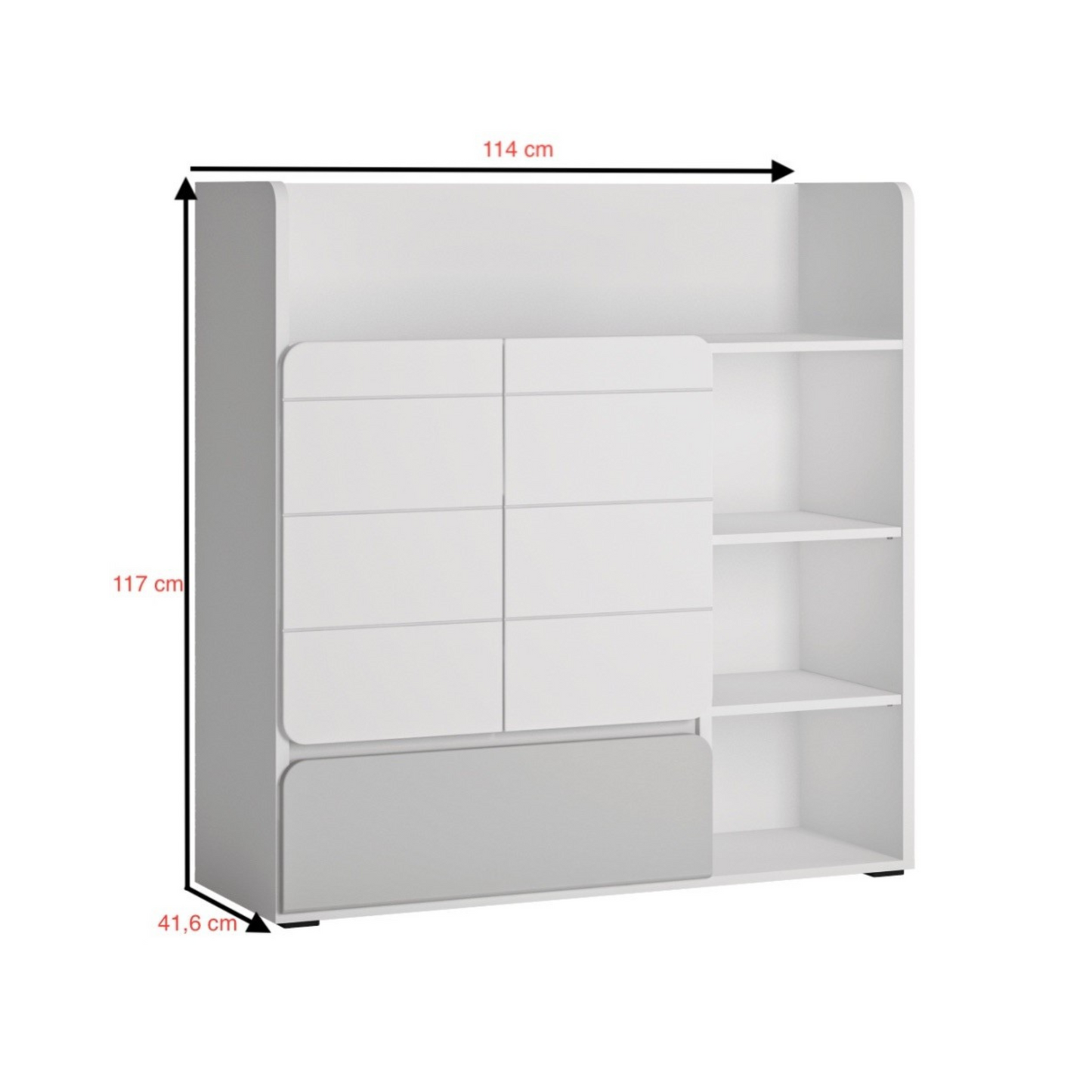 ALBI - Set di mobili per camera da letto per ragazzi - Bianco opaco / Grigio freddo lucido