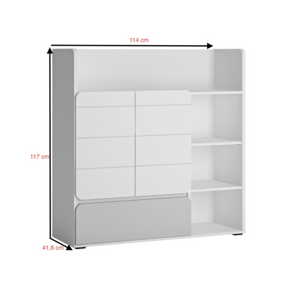 ALBI - Set di mobili per camera da letto per ragazzi - Bianco opaco / Grigio freddo lucido