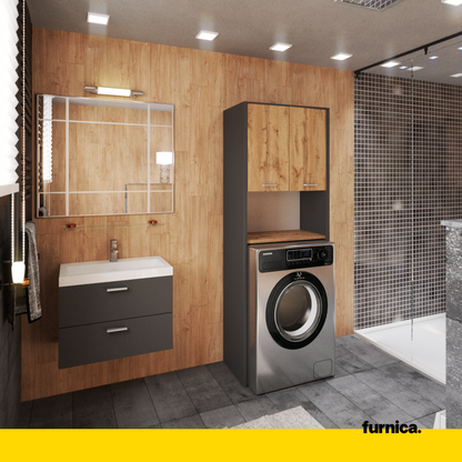 EMMA - Mobile bagno con ante e ripiani - Antracite / Rovere Wotan H165cm L64cm P30cm