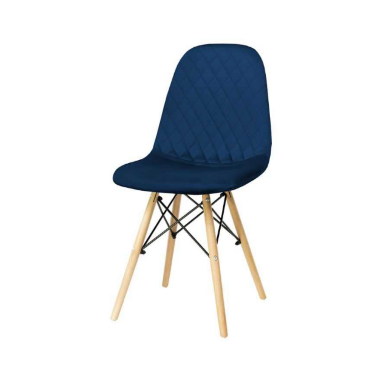 GIUSSEPPE - Sedia da pranzo/ufficio in velluto trapuntato con gambe in legno - Blu navy