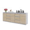 MIKEL - Cassettone con 6 cassetti e 3 ante - Credenza per camera da letto - Calcestruzzo / Rovere Sonoma H75cm L200cm P35cm