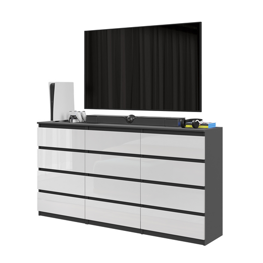 GABRIEL - Cassettiera a 12 cassetti (8+4) - Credenza per camera da letto - Antracite / Bianco Opaco