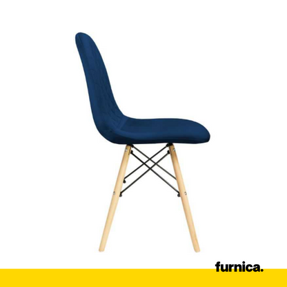 GIUSSEPPE - Sedia da pranzo/ufficio in velluto trapuntato con gambe in legno - Blu navy