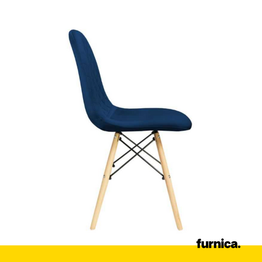 GIUSSEPPE - Sedia da pranzo/ufficio in velluto trapuntato con gambe in legno - Blu navy