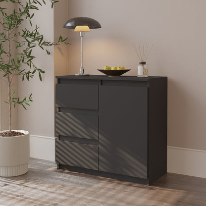 MIKEL - Cassettiera con 3 cassetti e 1 anta - Credenza per camera da letto - Antracite