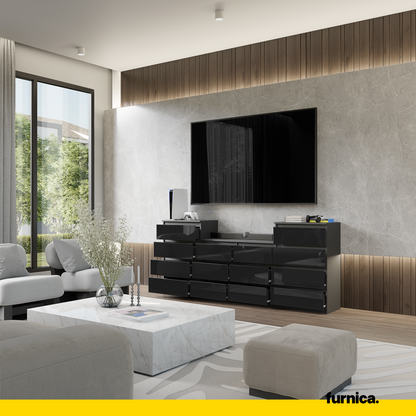 GABRIEL - Cassettiera a 14 cassetti (4+6+4) - Credenza per camera da letto - Antracite / Nero Lucido