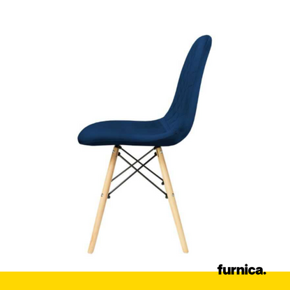 GIUSSEPPE - Sedia da pranzo/ufficio in velluto trapuntato con gambe in legno - Blu navy