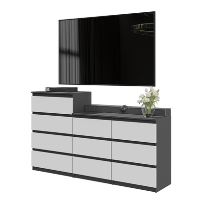 GABRIEL - Cassettiera a 10 cassetti (6+4) - H92/70 cm L160 cm P33 cm - Antracite / Bianco Opaco
