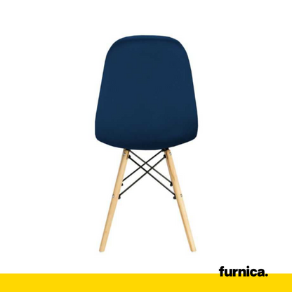 GIUSSEPPE - Sedia da pranzo/ufficio in velluto trapuntato con gambe in legno - Blu navy
