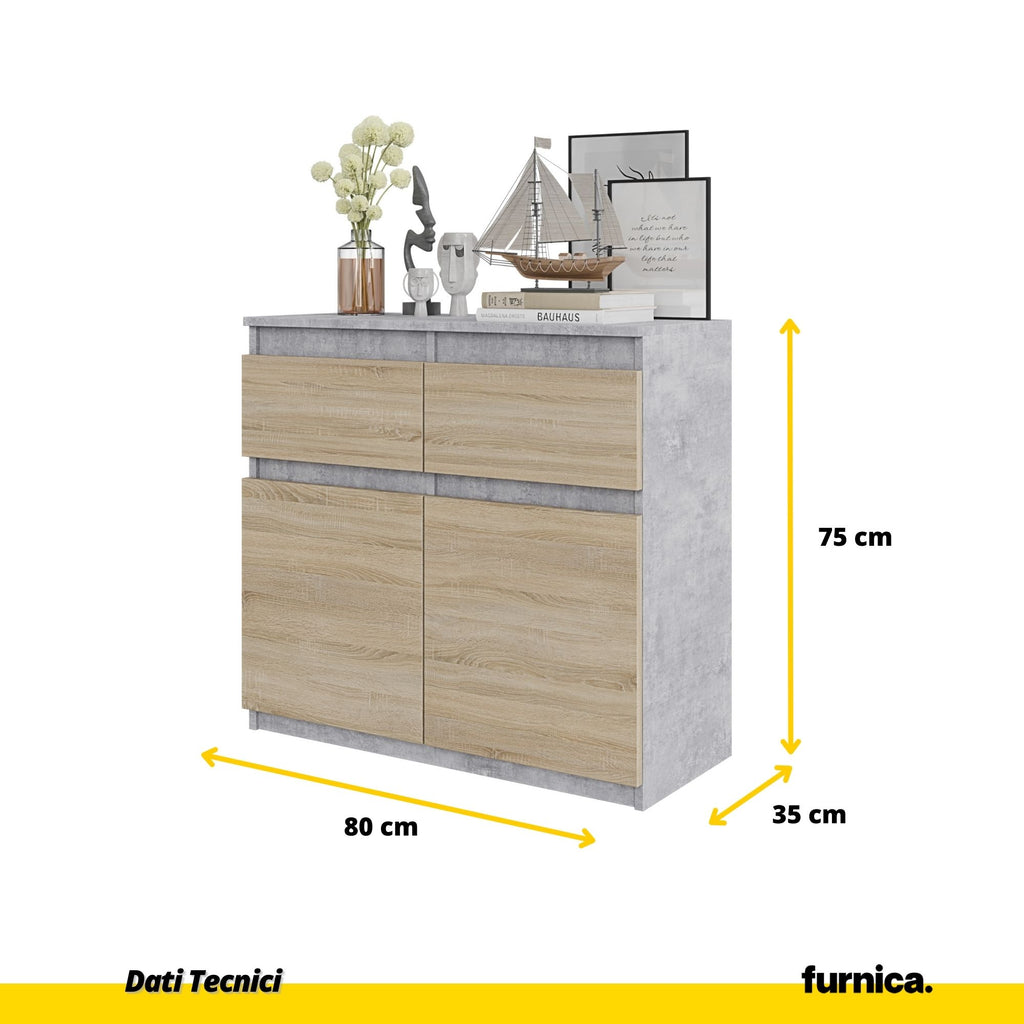 NOAH - Cassettiera con 2 cassetti e 2 ante - Credenza per camera da letto - Calcestruzzo / Quercia Sonoma