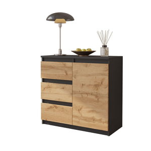 MIKEL - Cassettone con 3 cassetti e 1 anta - Credenza per camera da letto - Antracite / Rovere Wotan