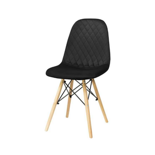 GIUSSEPPE - Sedia da pranzo/ufficio in velluto trapuntato con gambe in legno - Nero
