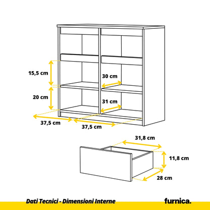 NOAH - Cassettiera con 2 cassetti e 2 ante - Credenza per camera da letto - Quercia Wotan / Bianco Lucido