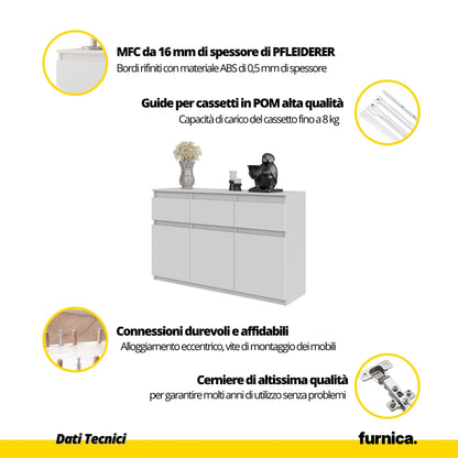 NOAH - Cassettiera con 3 cassetti e 3 ante - Credenza per camera da letto - Bianco opaco / Antracite
