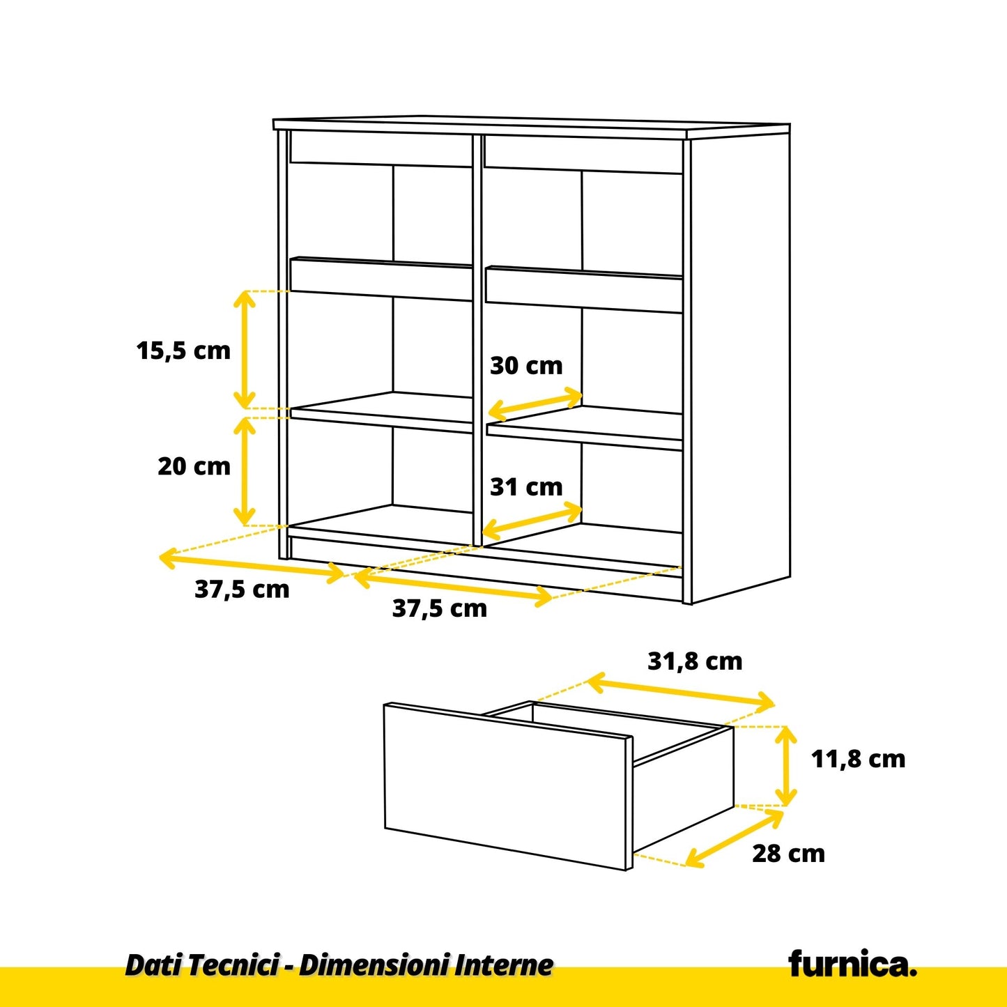 NOAH - Cassettone con 2 cassetti e 2 ante - Credenza per camera da letto - Quercia Wotan / Antracite