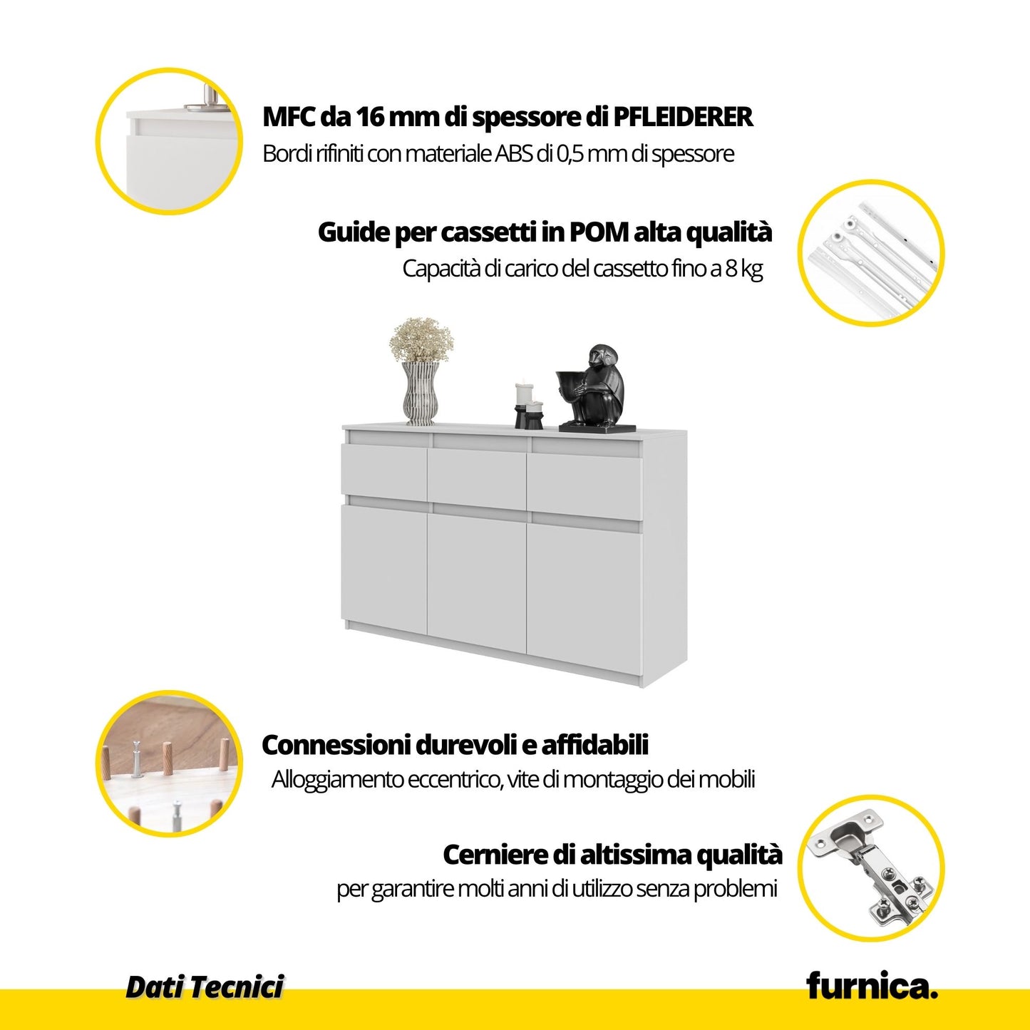 NOAH - Cassettiera a 3 cassetti e 3 ante - Credenza per camera da letto - Quercia Wotan / Antracite