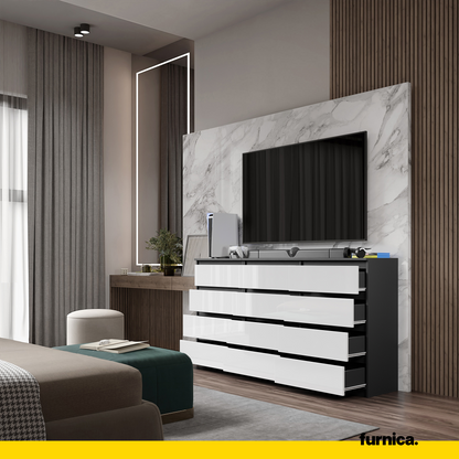 GABRIEL - Cassettiera a 12 cassetti (8+4) - Credenza per camera da letto - Antracite / Bianco Opaco