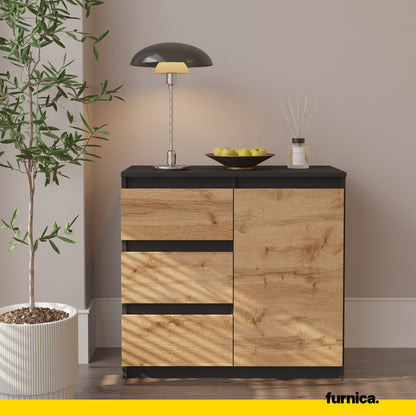 MIKEL - Cassettone con 3 cassetti e 1 anta - Credenza per camera da letto - Antracite / Rovere Wotan