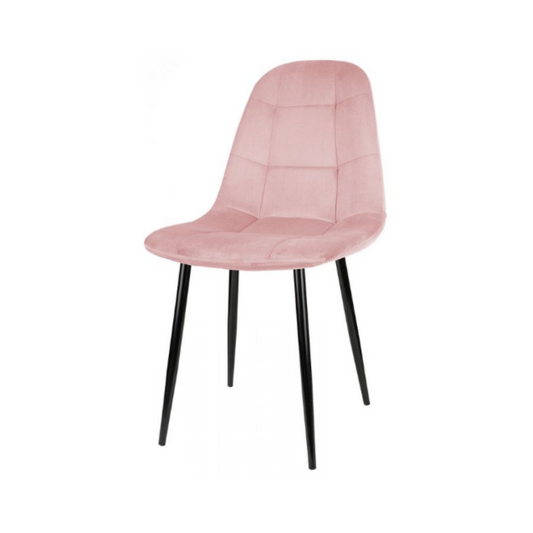 ROBERTO - Sedia da pranzo e da ufficio in velluto trapuntato con gambe in metallo nero - Rosa