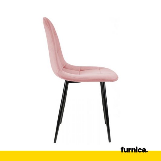 ROBERTO - Sedia da pranzo e da ufficio in velluto trapuntato con gambe in metallo nero - Rosa
