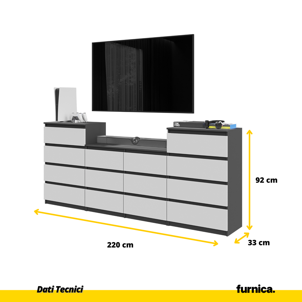 GABRIEL - Cassettiera a 14 cassetti (4+6+4) - Credenza per camera da letto - Antracite / Bianco Opaco