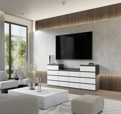 GABRIEL - Cassettiera a 14 cassetti (4+6+4) - Credenza per camera da letto - Antracite / Bianco Opaco