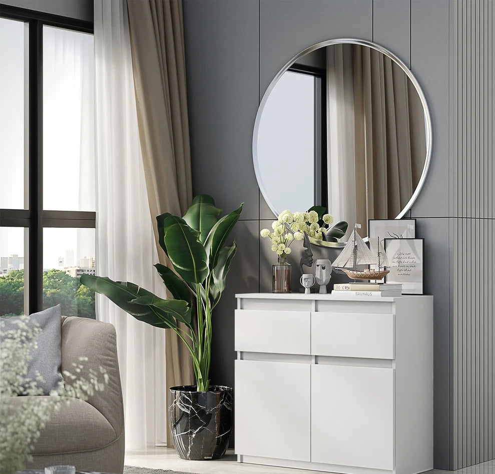 NOAH - Cassettiera con 2 cassetti e 2 ante - Credenza per camera da letto - Bianco Opaco