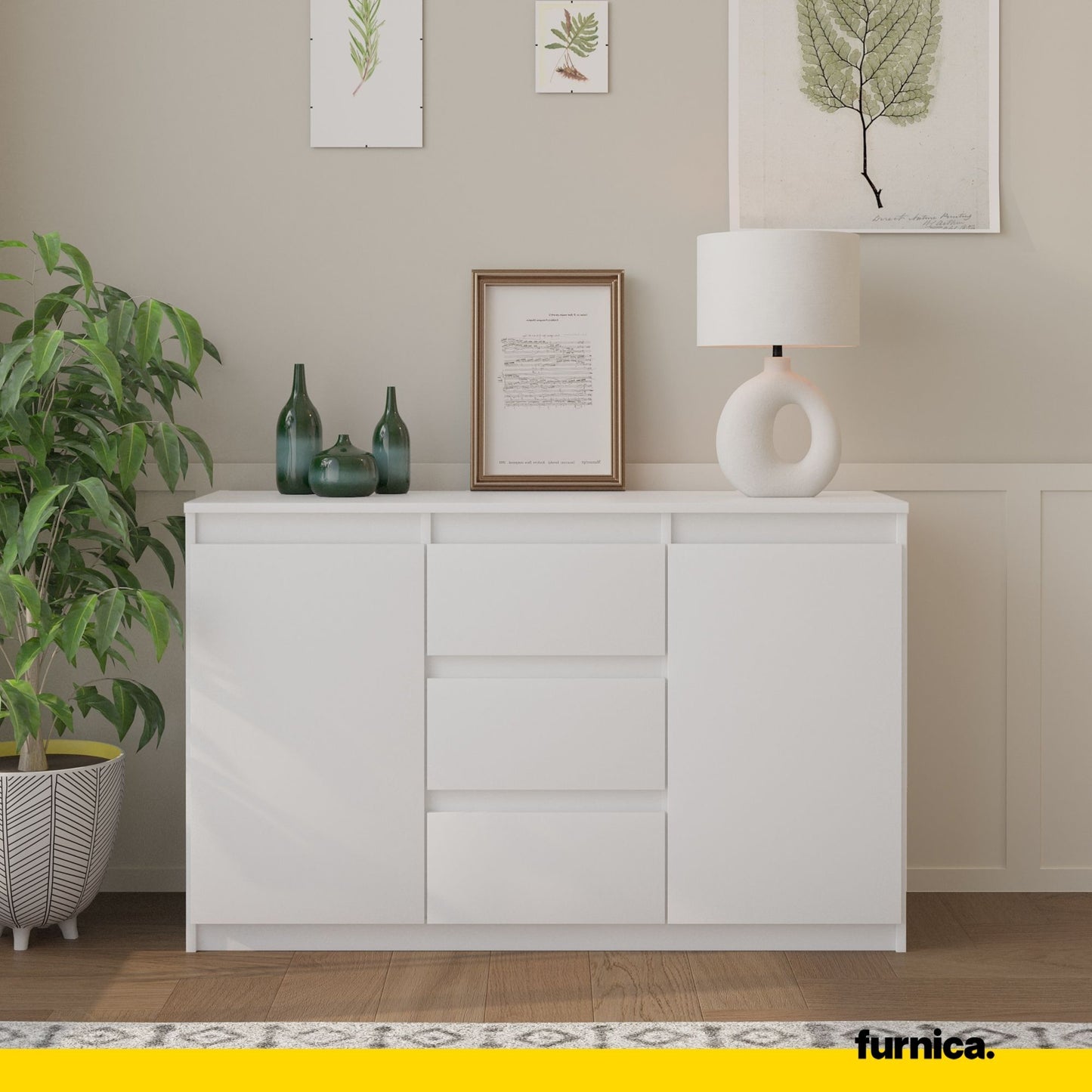 MIKEL - Cassettiera a 3 cassetti e 2 ante - Credenza per camera da letto - Bianco Opaco