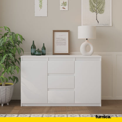 MIKEL - Cassettiera a 3 cassetti e 2 ante - Credenza per camera da letto - Bianco Opaco