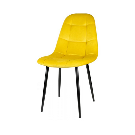 ROBERTO - Sedia da pranzo/ufficio in velluto trapuntato con gambe in metallo nero - Giallo