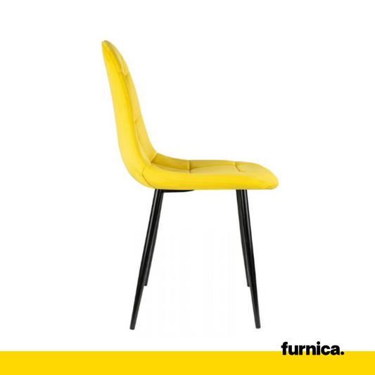 ROBERTO - Sedia da pranzo/ufficio in velluto trapuntato con gambe in metallo nero - Giallo