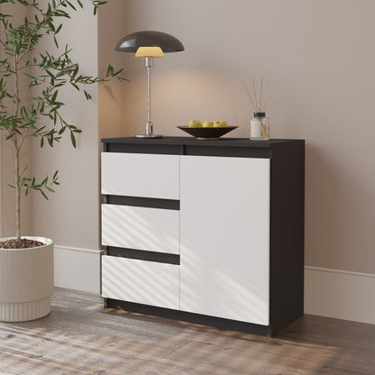 MIKEL - Cassettiera con 3 cassetti e 1 anta - Credenza per camera da letto - Antracite / Bianco Opaco
