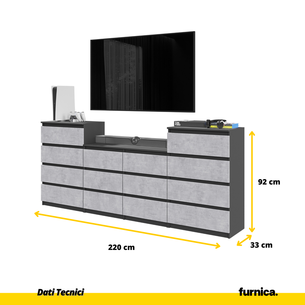 GABRIEL - Cassettiera a 14 cassetti (4+6+4) - Credenza per camera da letto - Antracite / Calcestruzzo