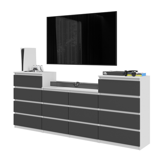 GABRIEL - Cassettiera a 14 cassetti (4+6+4) - Credenza per camera da letto - Bianco Opaco / Antracite