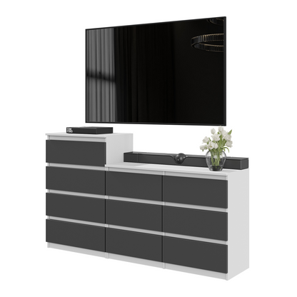 GABRIEL - Cassettiera a 10 cassetti (6+4) - H92/70 cm L160 cm P33 cm - Bianco Opaco / Antracite