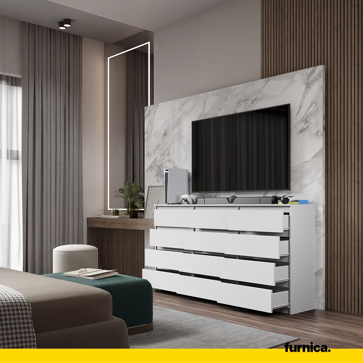 GABRIEL - Cassettiera a 12 cassetti (8+4) - Credenza per camera da letto - Bianco opaco