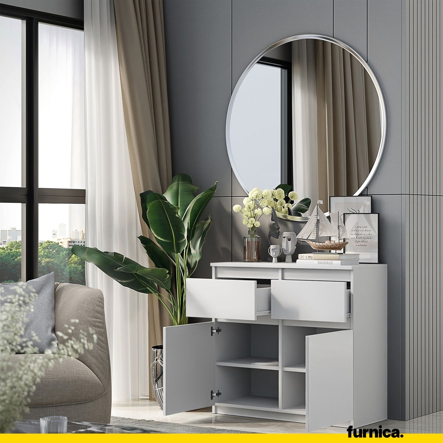 NOAH - Cassettiera con 2 cassetti e 2 ante - Credenza per camera da letto - Bianco Opaco