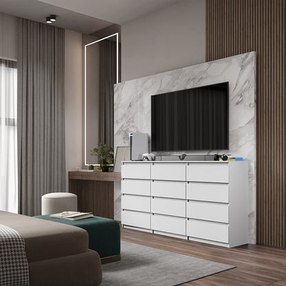 GABRIEL - Cassettiera a 12 cassetti (8+4) - Credenza per camera da letto - Bianco opaco