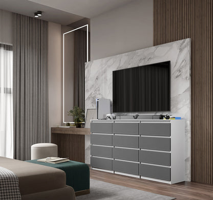 GABRIEL - Cassettiera a 12 cassetti (8+4) - Credenza per camera da letto - Bianco Opaco / Antracite
