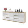 MIKEL - Cassettiera a 6 cassetti e 3 ante - Credenza per camera da letto - Rovere Sonoma / Bianco Lucido H75cm L200cm P35cm