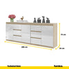 MIKEL - Cassettiera a 6 cassetti e 3 ante - Credenza per camera da letto - Rovere Sonoma / Bianco Lucido H75cm L200cm P35cm