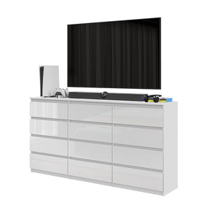 GABRIEL - Cassettiera a 12 cassetti (8+4) - Cassettiera armadio armadio credenza - Bianco lucido