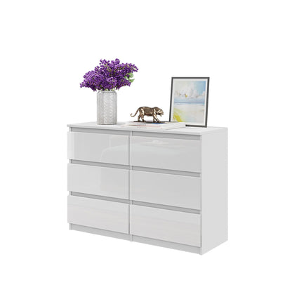 GABRIEL - Cassettiera a 6 cassetti - Credenza per camera da letto - Bianco opaco / Bianco lucido