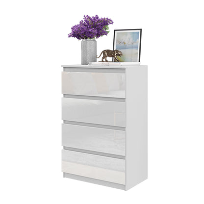 GABRIEL - Comò a 4 cassetti - Credenza per camera da letto - Bianco opaco / Bianco lucido