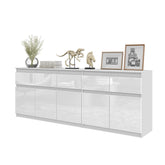 NOAH - Cassettiera a 5 cassetti e 5 ante - Credenza per camera da letto - Bianco Opaco / Bianco Lucido H75cm L200cm P35cm
