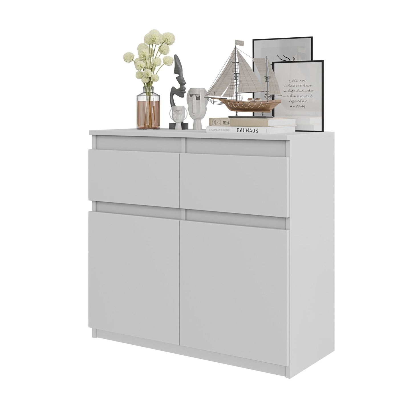 NOAH - Cassettiera con 2 cassetti e 2 ante - Credenza per camera da letto - Bianco Opaco