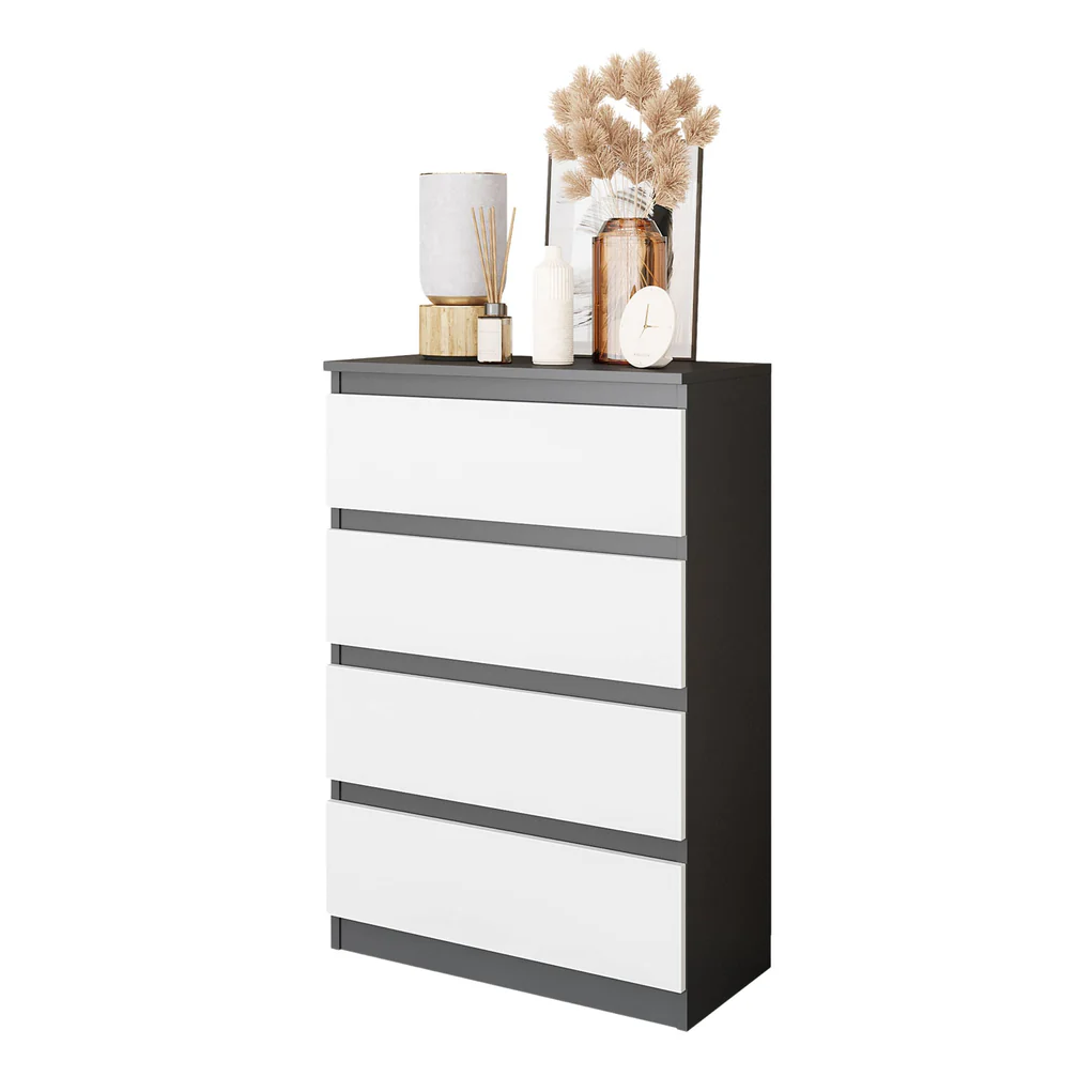 GABRIEL - Cassettiera a 4 cassetti - Credenza per camera da letto - Antracite / Bianco opaco