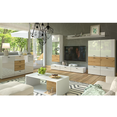 Parete attrezzata MILA - Set di mobili per il soggiorno - Rovere artigianale / Bianco lucido