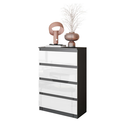 GABRIEL - Cassettiera a 4 cassetti - Credenza per camera da letto - Antracite / Bianco lucido
